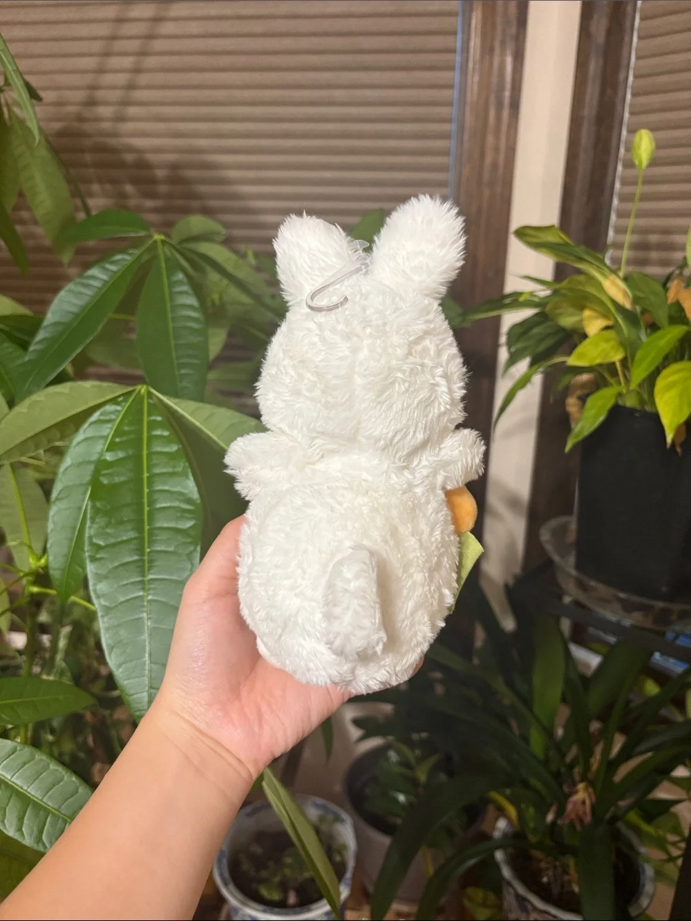 Plush White Bunny with Orange Carrot Small Pet Toy
